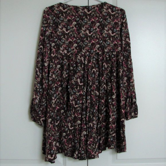 H&M Purple Pink Black Floral Boho Babydoll Peasant Dress - Picture 14 of 15